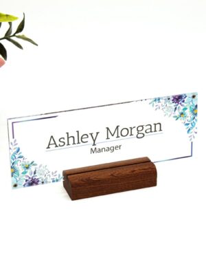 Acrylic Desk Name Plates , Personalized Custom Secretary Sign Gift Custom Nurses Teacher Friend School Wood Floral Flowers