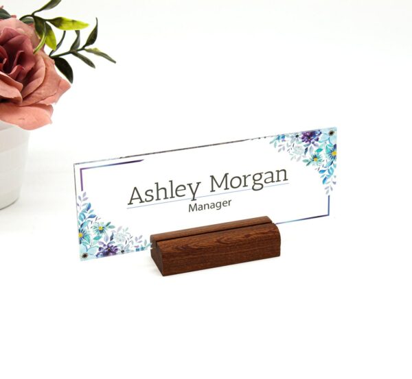 Acrylic Desk Name Plates , Personalized Custom Secretary Sign Gift Custom Nurses Teacher Friend School Wood Floral Flowers