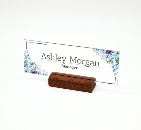 Acrylic Desk Name Plates , Personalized Custom Secretary Sign Gift Custom Nurses Teacher Friend School Wood Floral Flowers - Image 2