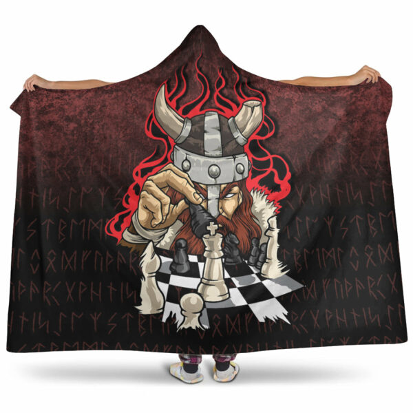 Brave Viking With Chessboard Chess Hooded Blanket