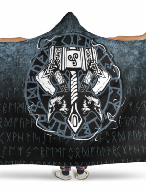 Celtic Huginn And Muninn Raven Viking Hooded Blanket