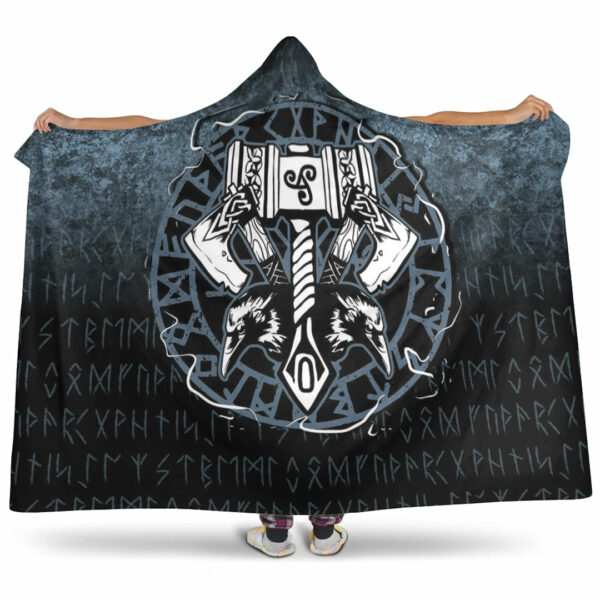 Celtic Huginn And Muninn Raven Viking Hooded Blanket