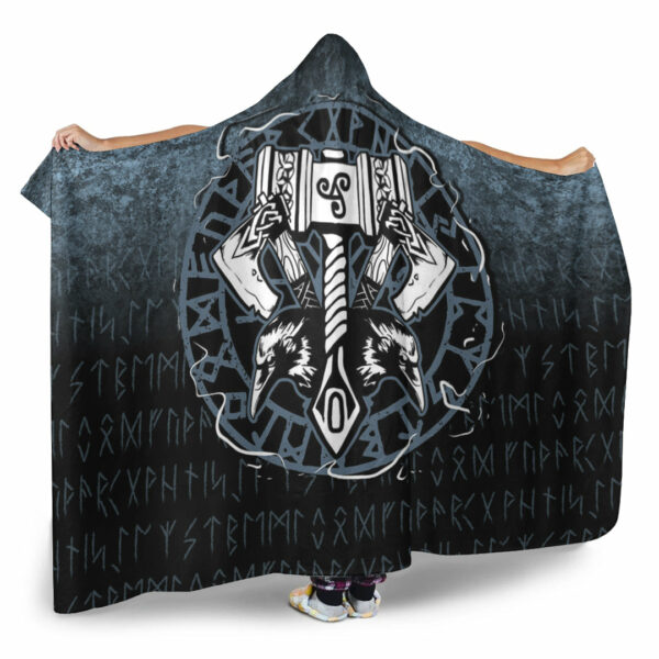Celtic Huginn And Muninn Raven Viking Hooded Blanket - Image 2