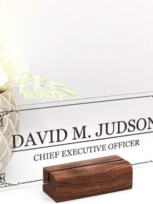 Customize Nameplate - Printed on Clear Solid Block of Acrylic Glass Desk Accessories - Personalized Office Gifts Décor For Men Boss Co-Working (8"x3")