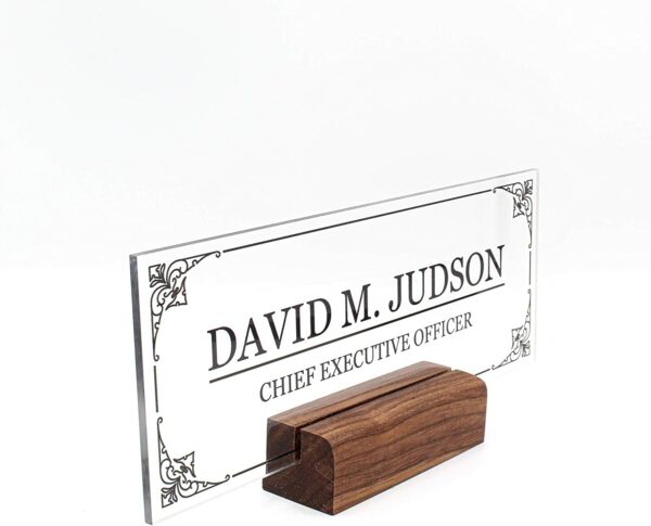 Customize Nameplate - Printed on Clear Solid Block of Acrylic Glass Desk Accessories - Personalized Office Gifts Décor For Men Boss Co-Working (8"x3") - Image 2