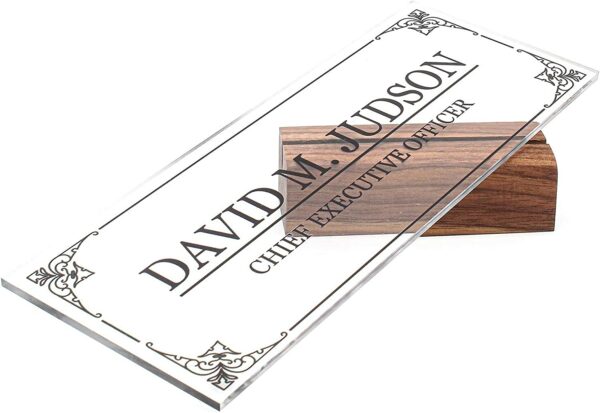 Customize Nameplate - Printed on Clear Solid Block of Acrylic Glass Desk Accessories - Personalized Office Gifts Décor For Men Boss Co-Working (8"x3") - Image 3