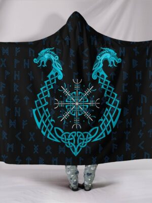 Egishjalmur Helm Ofwe Blue Edition Collection Viking Hooded Blanket
