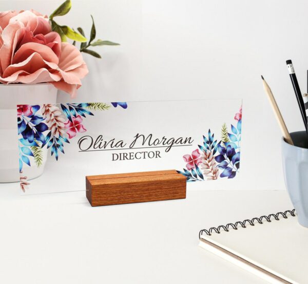 Name Plate On Desk For Office Decor Desktop Personalized Secretary Sign Gift Custom Nurses Teacher Friend School Wood Floral Flowers