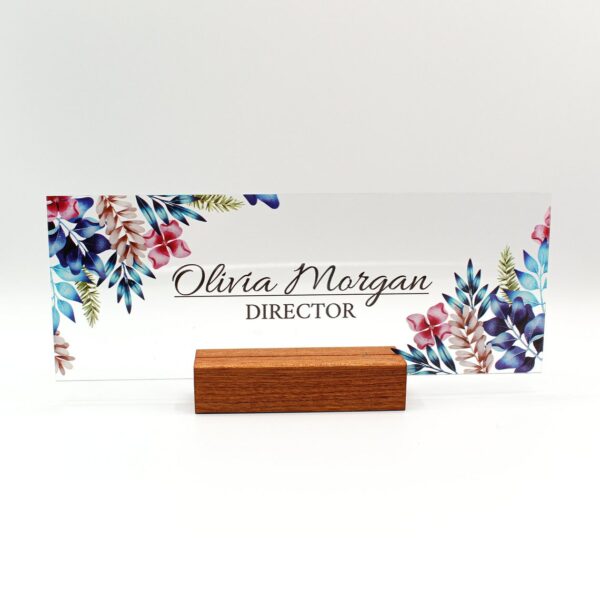 Name Plate On Desk For Office Decor Desktop Personalized Secretary Sign Gift Custom Nurses Teacher Friend School Wood Floral Flowers - Image 2