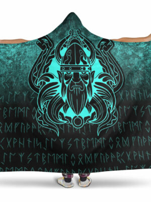 Nordic Warrior Valhalla Norse Cyan Version Hooded Blanket