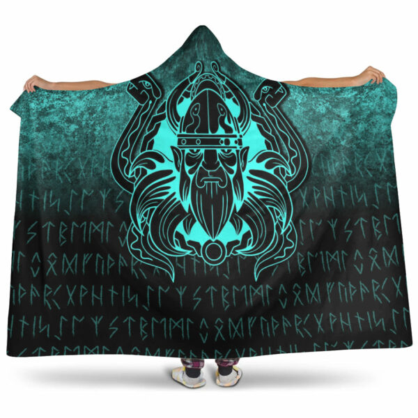 Nordic Warrior Valhalla Norse Cyan Version Hooded Blanket