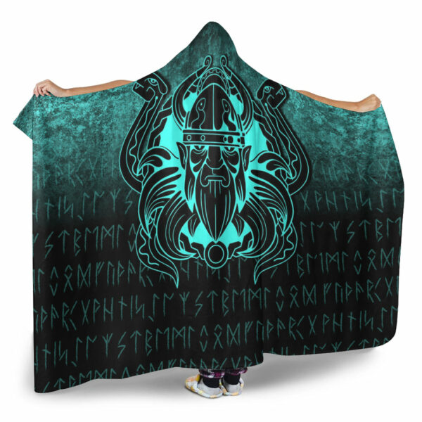 Nordic Warrior Valhalla Norse Cyan Version Hooded Blanket - Image 2