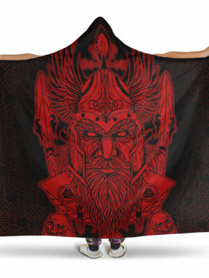Odin And Raven Red Viking Homeset Hooded Blanket
