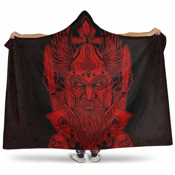 Odin And Raven Red Viking Homeset Hooded Blanket