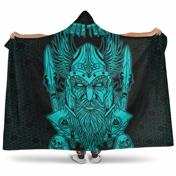 Odin And Raven Turquoise Text Viking Homeset Hooded Blanket