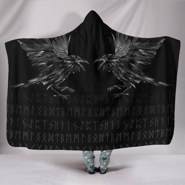 Odin Huginn and Muninn Rune Viking Hooded Blanket