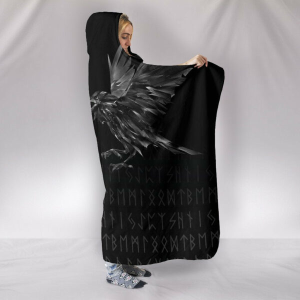 Odin Huginn and Muninn Rune Viking Hooded Blanket - Image 2