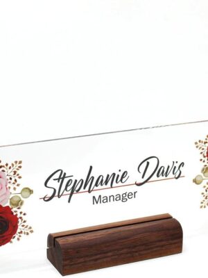 Personalized Acrylic Name Plate For Desk With Rose