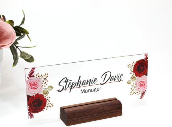 Personalized Acrylic Name Plate For Desk With Rose