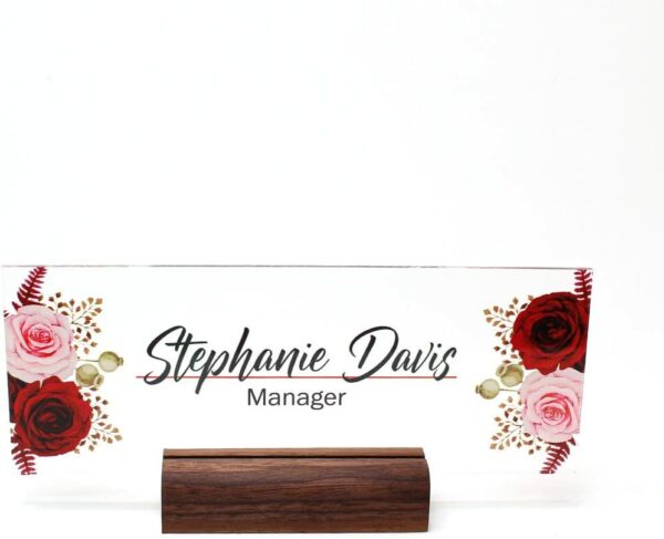 Personalized Acrylic Name Plate For Desk With Rose - Image 3