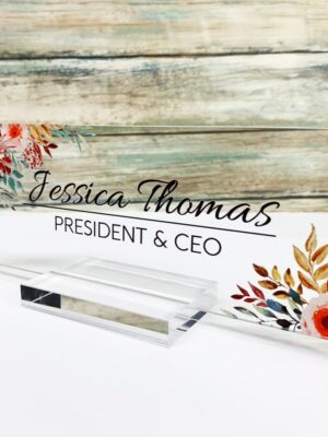 Personalized Floral Name Plate For Desk Acrylic Desk Name Sign Modern Office Business Decor Executive For Boss Co-Working Tearcher And Friends