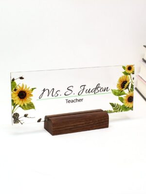 Personalized Sunflower Acrylic Desk Name Plate Gifts Idea For Tearcher, Boss, Coworkers And Friends