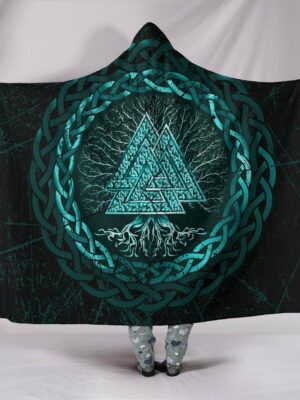 Personalized Viking Celtic and Valknut and Tree of Life Yggrdrasil Hooded Blanket