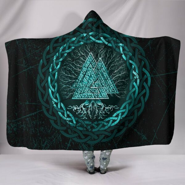 Personalized Viking Celtic and Valknut and Tree of Life Yggrdrasil Hooded Blanket