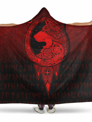 Personalized Viking Norse Wolf Red Version Hooded Blanket
