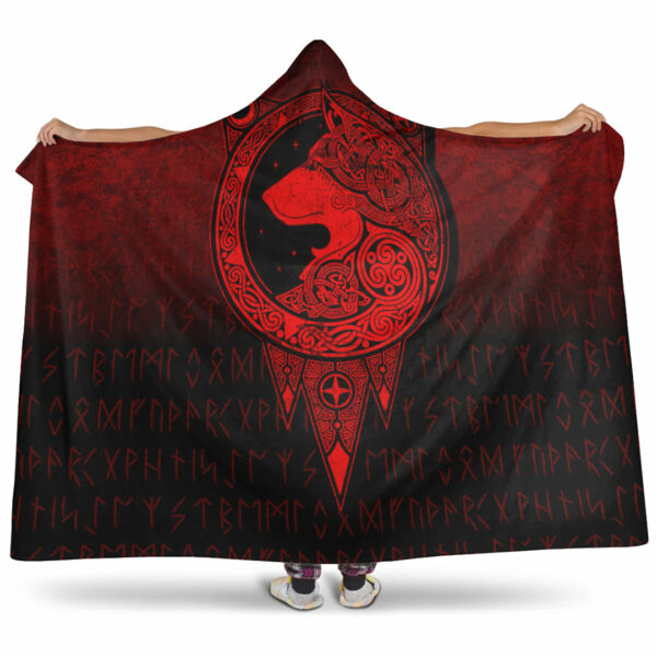 Personalized Viking Norse Wolf Red Version Hooded Blanket