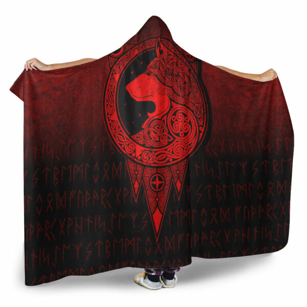 Personalized Viking Norse Wolf Red Version Hooded Blanket - Image 2
