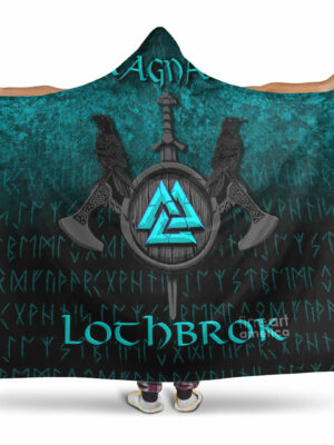 Ragnar Lodbrok Viking Warrior Cyan Version Hooded Blanket