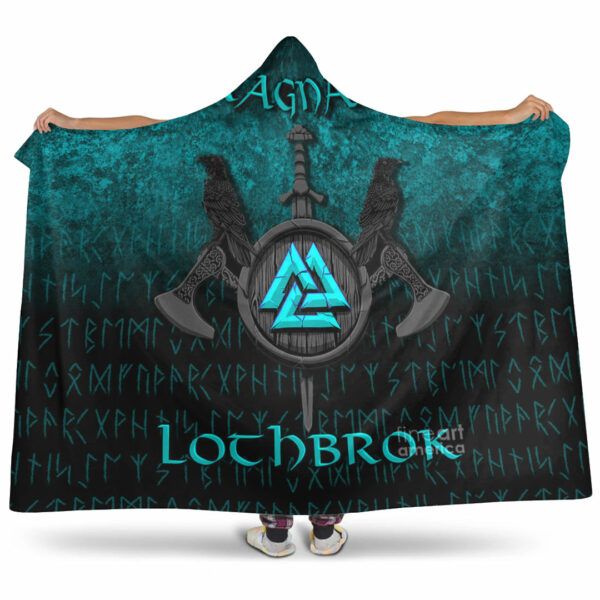 Ragnar Lodbrok Viking Warrior Cyan Version Hooded Blanket