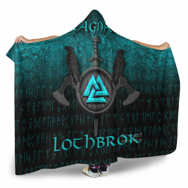 Ragnar Lodbrok Viking Warrior Cyan Version Hooded Blanket - Image 2