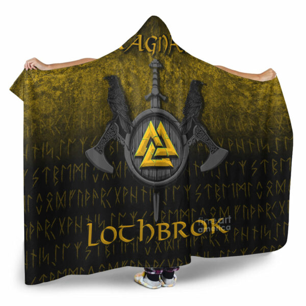 Ragnar Lothbrok Viking Warrior Gold Version Hooded Blanket - Image 2