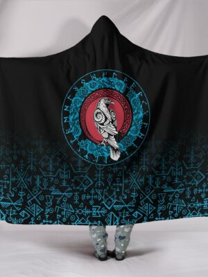 Raven Celtic Cyan Viking Style Hooded Blanket