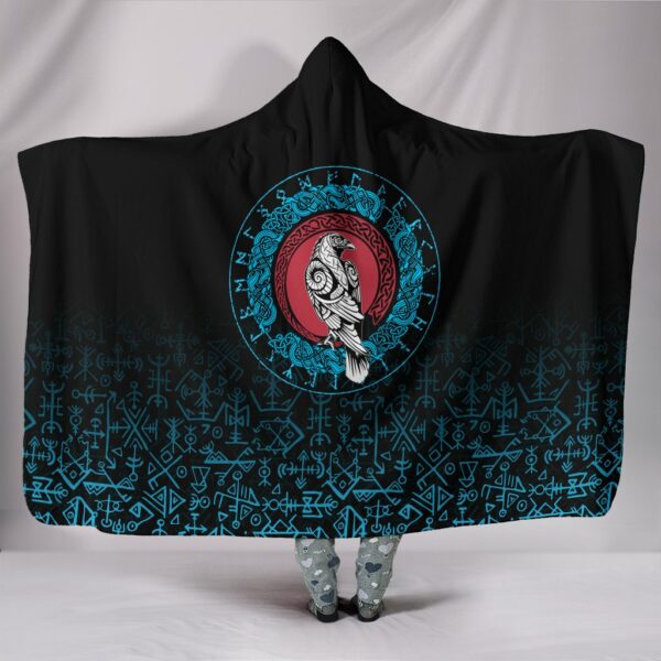 Raven Celtic Cyan Viking Style Hooded Blanket