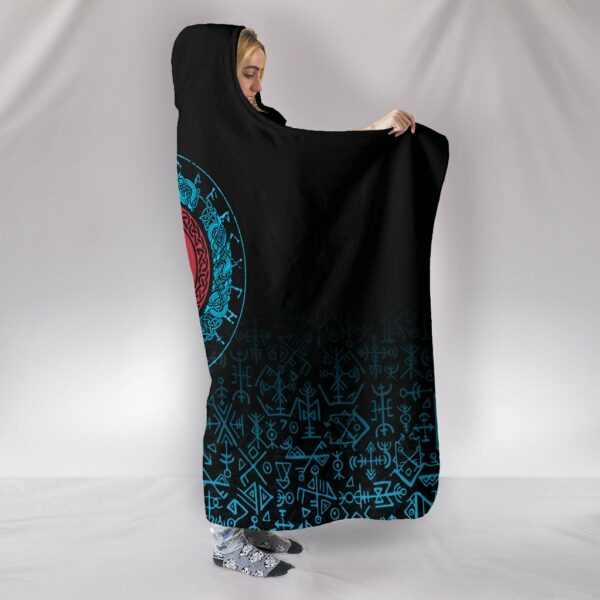 Raven Celtic Cyan Viking Style Hooded Blanket - Image 2