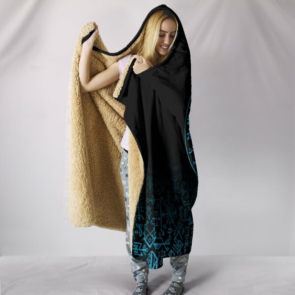 Raven Celtic Cyan Viking Style Hooded Blanket - Image 3