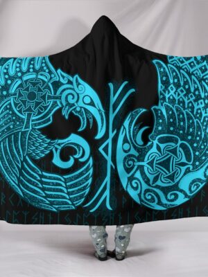 Raven Tattoo Viking Hooded Blanket