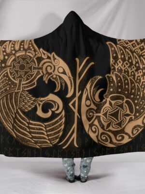 Raven Tattoo Viking Hooded Blanket
