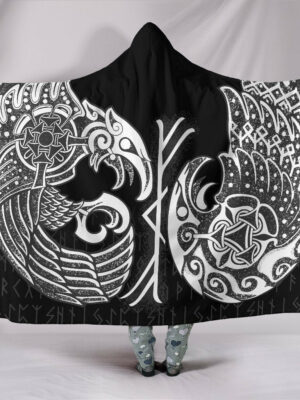 Raven Tattoo Viking Style Hooded Blanket