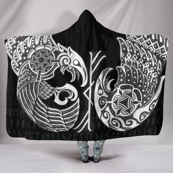 Raven Tattoo Viking Style Hooded Blanket