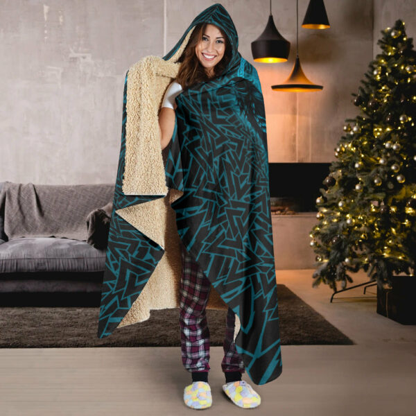 Raven Valknut Cyan Viking Hooded Blanket - Image 3