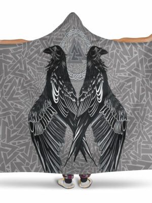 Raven Valknut Viking Hooded Blanket