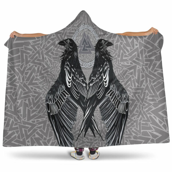 Raven Valknut Viking Hooded Blanket