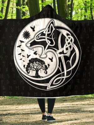Skoll and Hati Rune Tattoo Viking Hooded Blanket