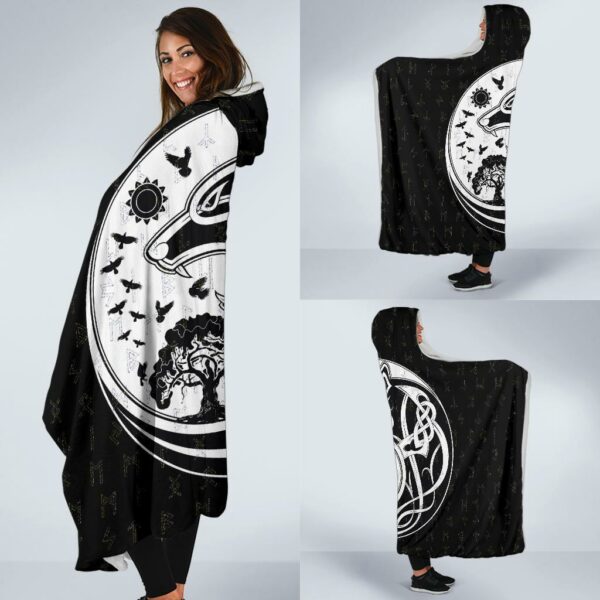 Skoll and Hati Rune Tattoo Viking Hooded Blanket - Image 2