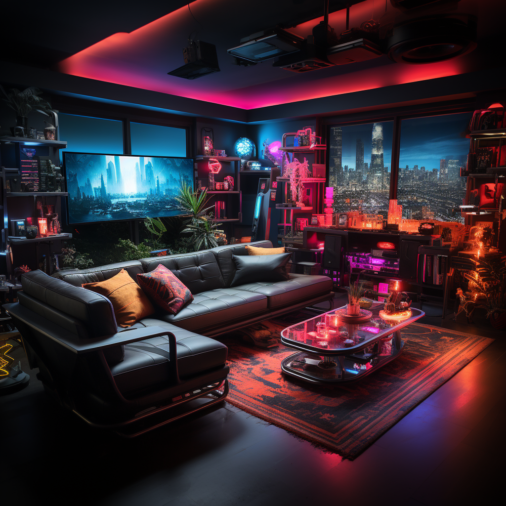 apartment living room gaming setup